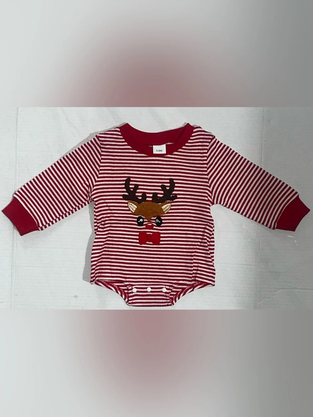 Red and White Reindeer Baby Onesie 3-6 Months